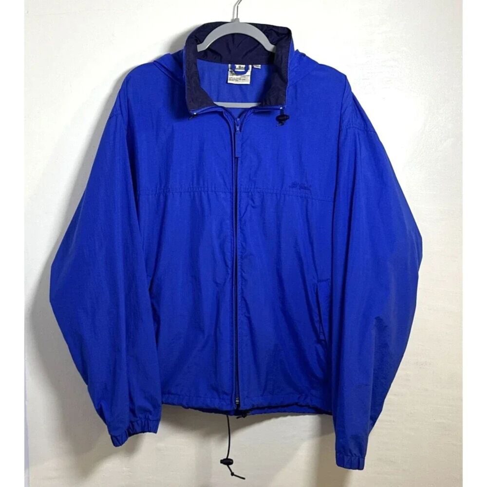 L.L. Bean Men's Rain Jacket Sz Large Blue Full Zip Vintage Windbreaker Outdoors